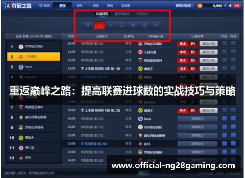 重返巅峰之路：提高联赛进球数的实战技巧与策略